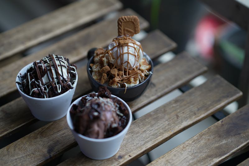 Chocolate lava cookie dessert with vanilla ice cream